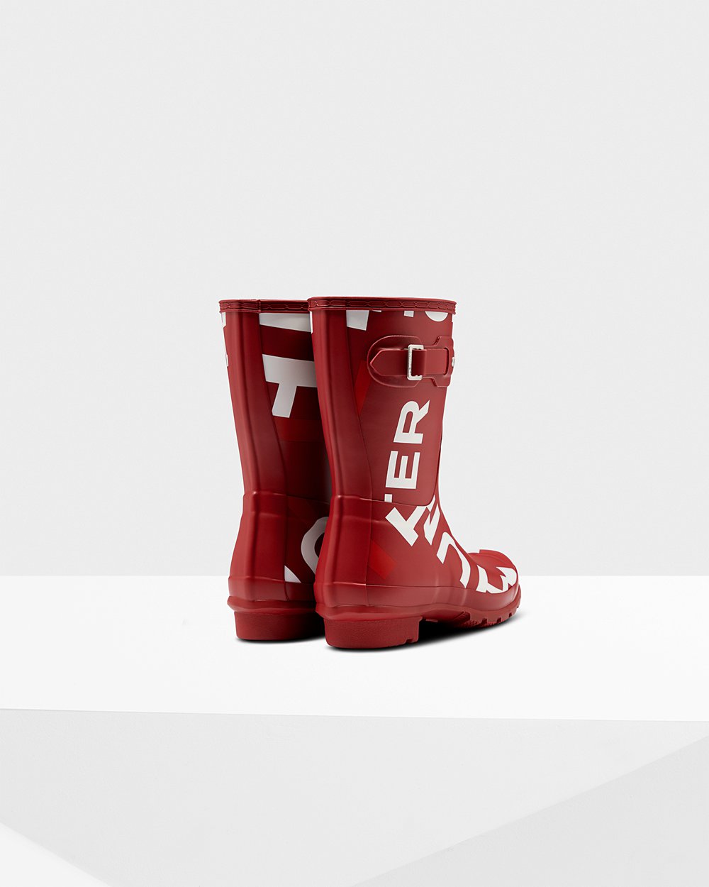 Galochas Curtas Hunter Feminina Cinzentas Vermelhas - Original Exploded Logo - 82YLHQVDZ